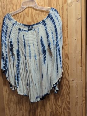 Angie Cream and Navy Tie-Dye Textured Blouse